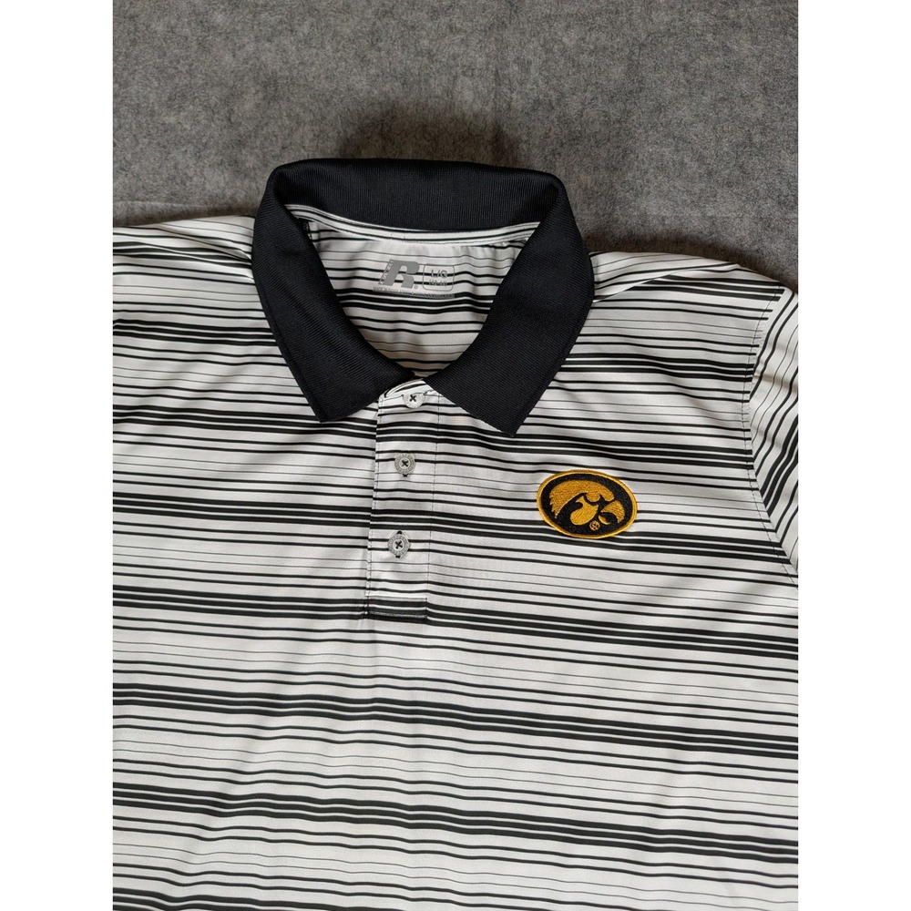 Russell Iowa Hawkeyes Mens Striped Polo Shirt White Black Golf Gameday L L/G - Picture 5 of 11